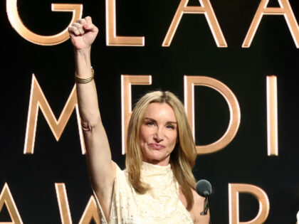 Jennifer Welch and Angie Sullivan accept an award onstage during the 37th Annual GLAAD Med