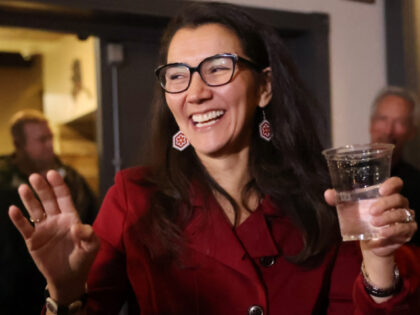 Rep. Mary Peltola (D-AK) speaks to supporters at a watch party on November 08, 2022 in Anc