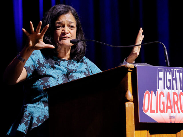 BAKERSFIELD, CALIFORNIA - OCTOBER 04: U.S. Rep. Pramila Jayapal (D-WA) speaks at the ‘Fi
