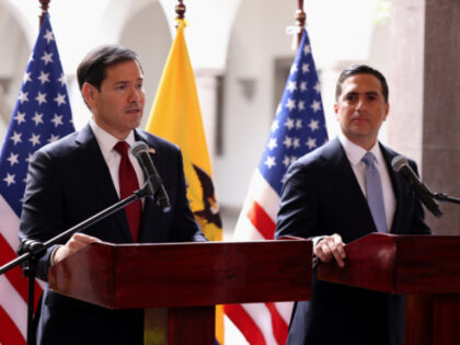 U.S. Secretary of State Marco Rubio (L) speaks as Minister of Foreign Affairs of Ecuador R