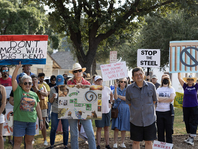 border-wall-protesters-Big-Bend-National-Park-August28-2026-getty SAN ANTONIO, TEXAS - AUGUST 28: A crowd gathers at a rally for Big Bend National Park, Fri