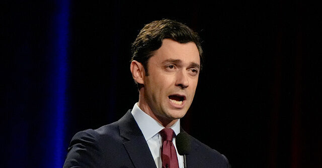 U.S. Sen. Jon Ossoff, D-Ga., speaks to the panal during an Atlanta Press Club general election senatorial debate, Tuesday, Oct. 13, 2026, in Atlanta. (AP Photo/Mike Stewart)