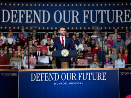 MONROE, MICHIGAN - OCTOBER 15: US Vice President JD Vance speaks during a midterm campaign