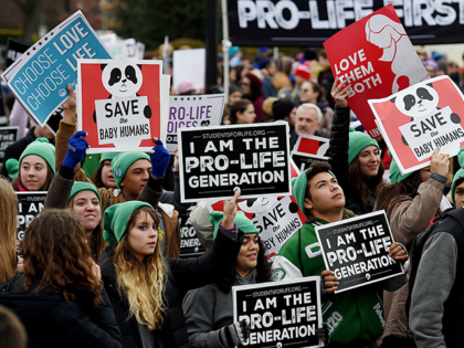 Pro-life activists demonstrate in front of the the US Supreme Court during the 47th annual