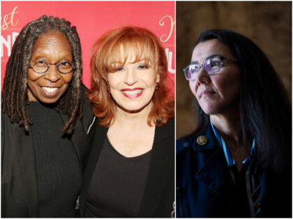 NEW YORK, NEW YORK - MAY 1: Whoopi Goldberg and Joy Behar pose backstage at the new Joy Be