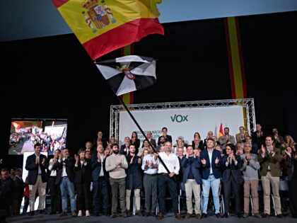vox party TOLEDO, CASTILE-LA MANCHA, SPAIN - OCTOBER 26: Vox leader Santiago Abascal during the even