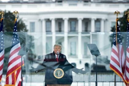US President Donald Trump, pictured making baseless claims of election fraud ahead of the