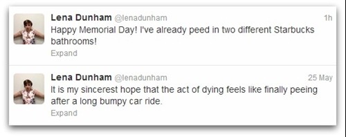 Lena Dunham tweets on urine