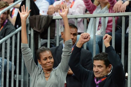First Lady Michelle Obama Show Up For US-France Olympic Basketball