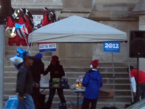 Food Tent Displaying Obama Campaign Signs Erected Outside Ohio Poll