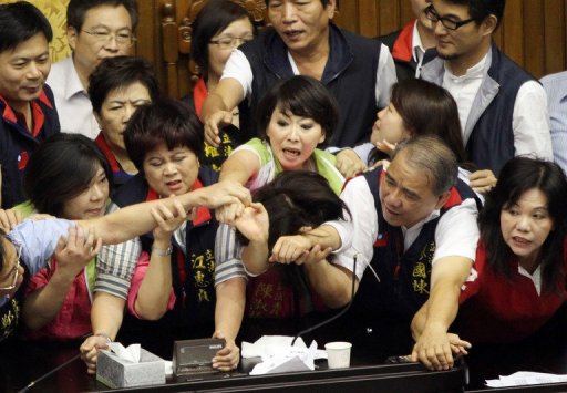 Taiwan Legislators in Brawl over Tax