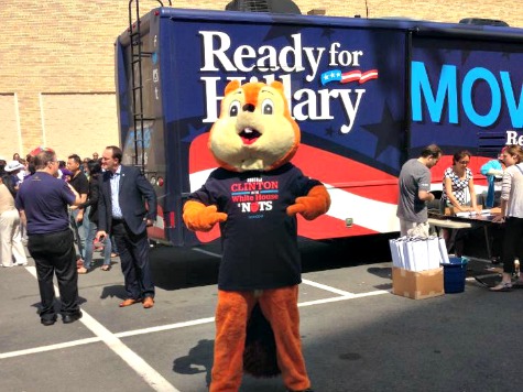 Giant Squirrel Stalks Hillary on Campaign Book Tour