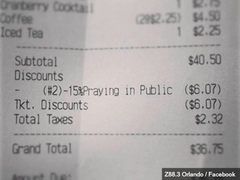 Atheist Group Forces Diner to Stop Offering Discount for Praying