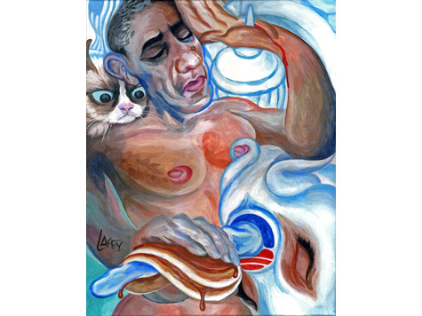Insane Obama Inauguration Painting Shows Nudity, Pancakes, Unicorn, Stigmata, Grumpy Cat