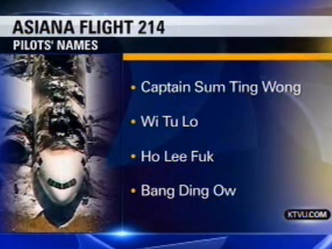 KTVU Erroneously Names Asiana 214 Pilots: Sum Ting Wong, Wi Tu Lo, Ho Lee Fuk, Bang Ding Ow