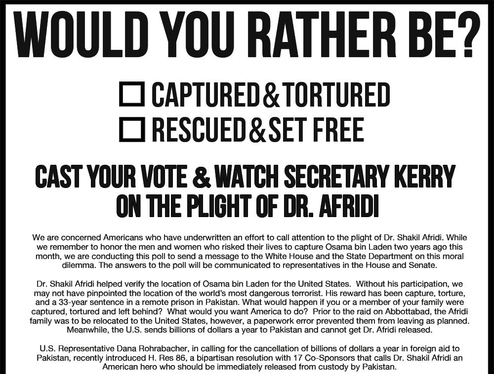 Free Afridi Campaign Launches Ad, Poll in Military Times