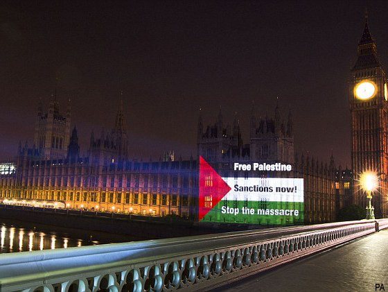 Anti-Israel Group Projects Palestine Flag on UK Parliament