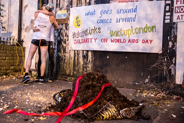 WATCH: AIDS Campaigners Dump Manure Outside UKIP Office  #actuplondon