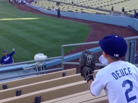 Dodgers Pitcher Plays Catch with Kid in Outfield Stands Before Game
