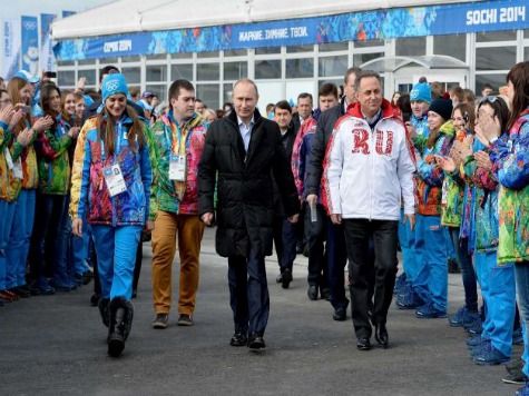 Asia Leaders Stand With Putin at Sochi 2014 Winter Olympics Opening Ceremony