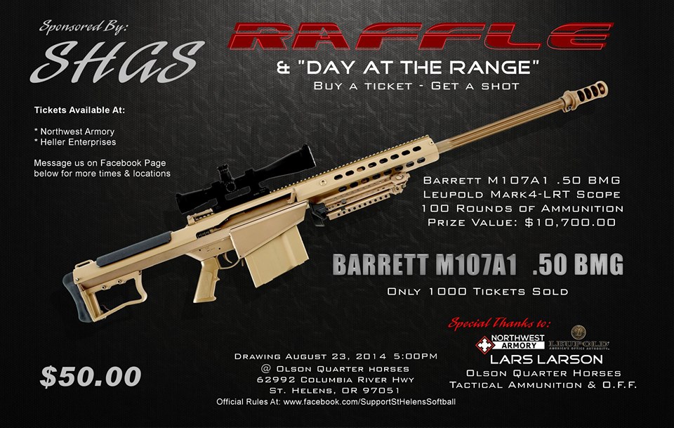 Girls Softball Association Raffling Barrett .50 Cal Rifle for Fundraiser