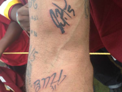 Fan Working on Tattoos of Autographs of Every Redskins Starter