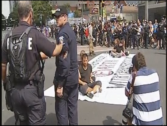 DNC Protesters Arrested For Blocking Intersection
