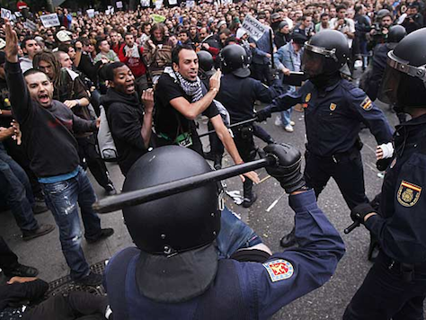Protesters Clash With Police In Madrid