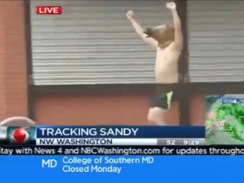 Shirtless Man in Horse Mask Jogs as Sandy Rages