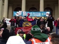 MI: Union Members Yell 'You Should Be Ashamed Of Yourself' And 'Shout Him Down' To Opposition Protester