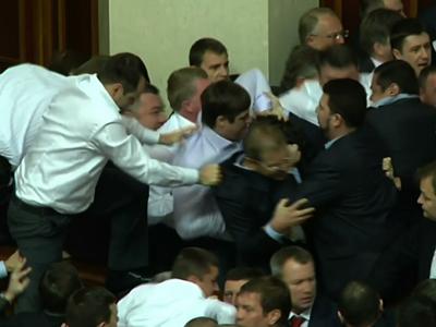 Ukranian Parliament Erupts In Huge Brawl
