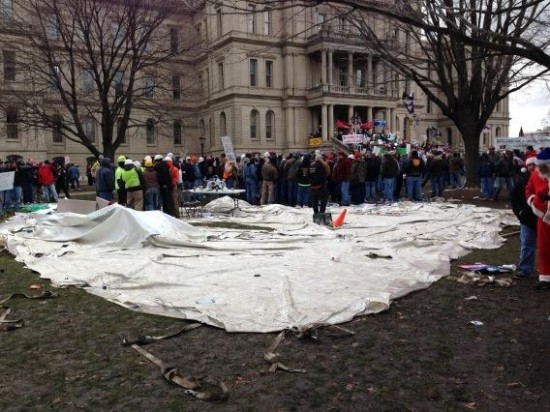 Union Thugs Cut Up AFP Tent At Protest