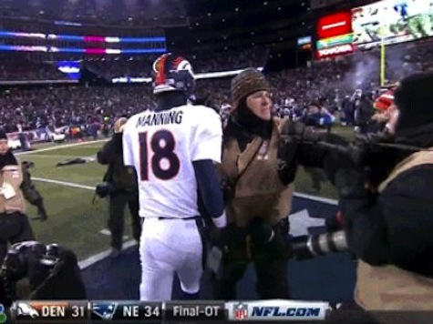 Photographers Fight During Brady-Manning Handshake