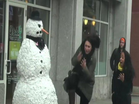 Scary Snowman Prank Strikes Fear In Shoppers