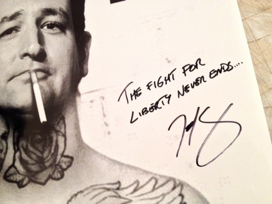 Ted Cruz Signs Now-Infamous Poster of Himself: 'The Fight For Liberty Never Ends'
